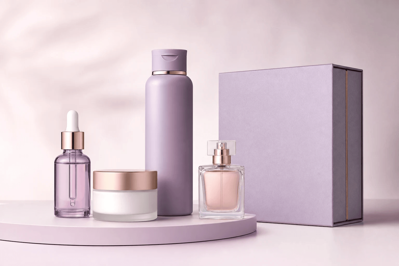 Care set with serum, cream, perfume, and gift packaging