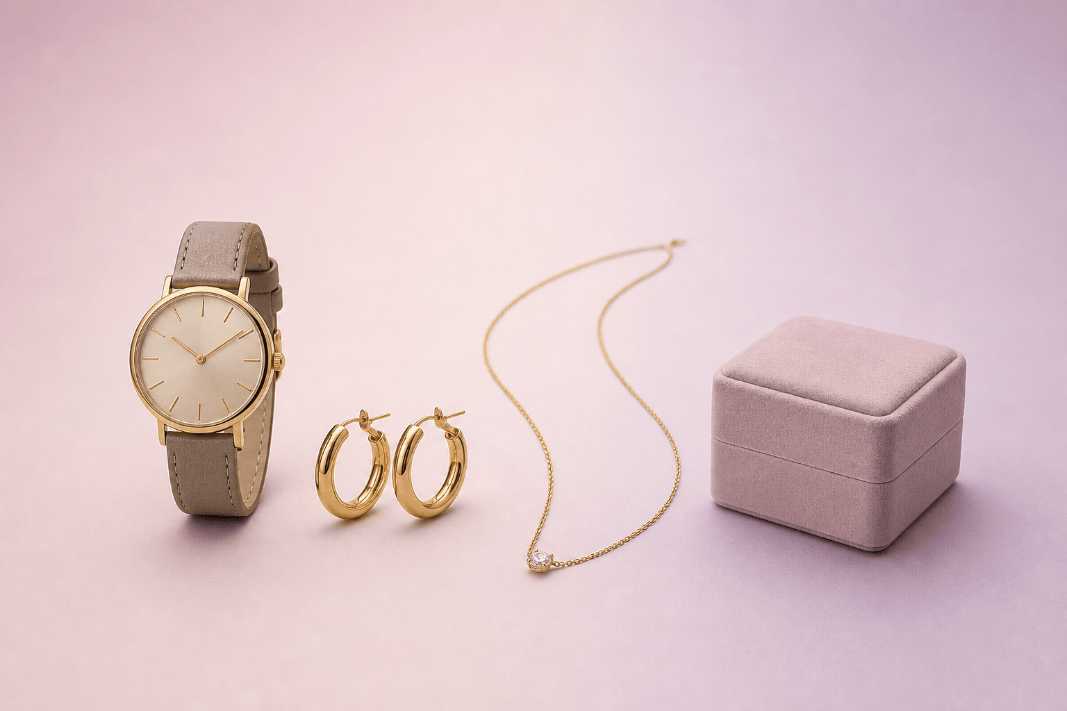 Catalog set with watch, earrings, necklace, and jewelry box