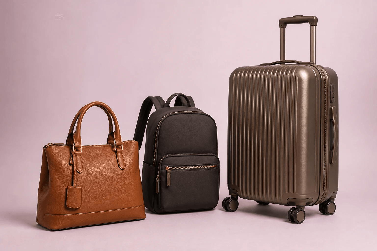 Set with bag, backpack, and suitcase in relative proportion