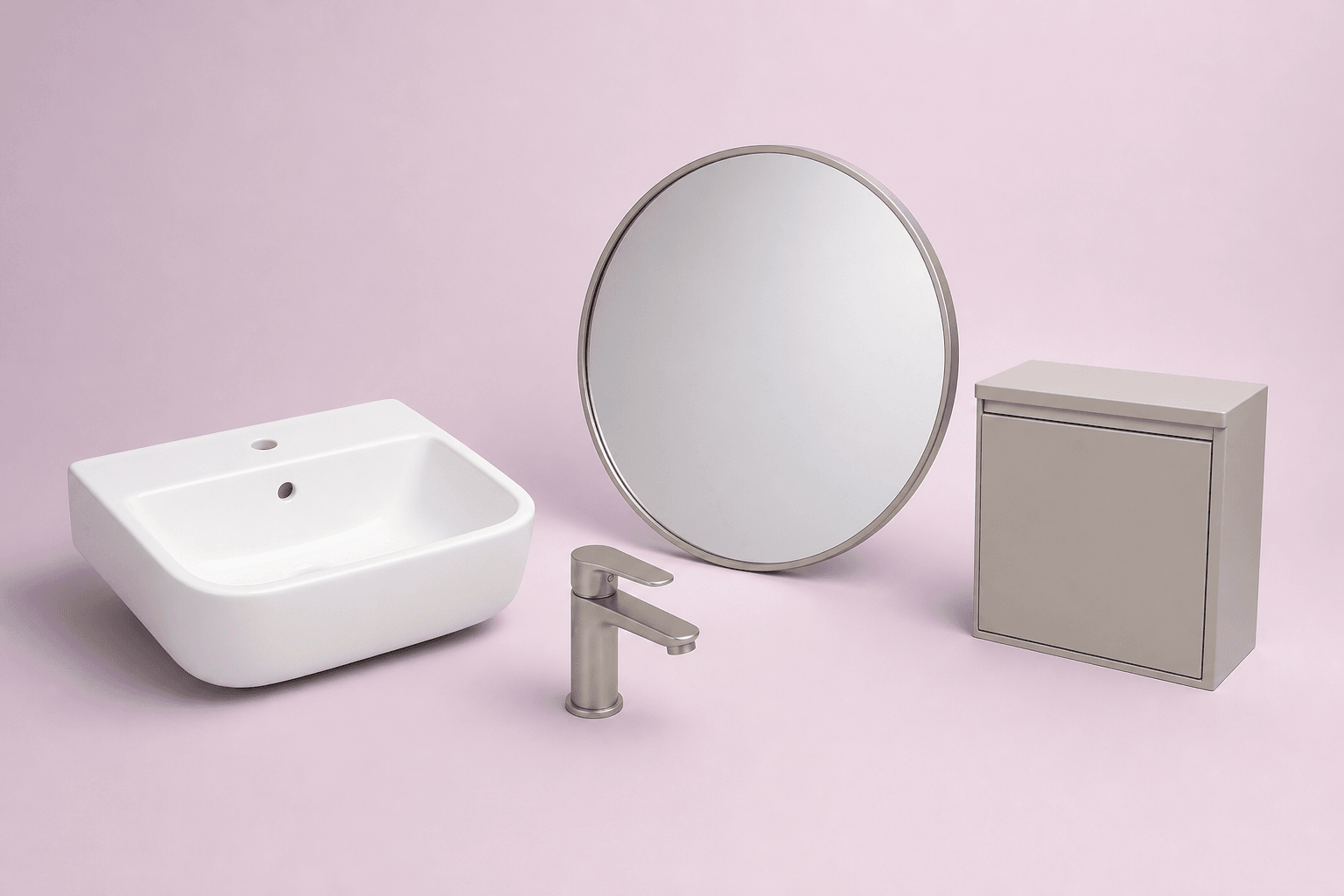 Catalog set with sink, faucet, mirror, and bathroom cabinet
