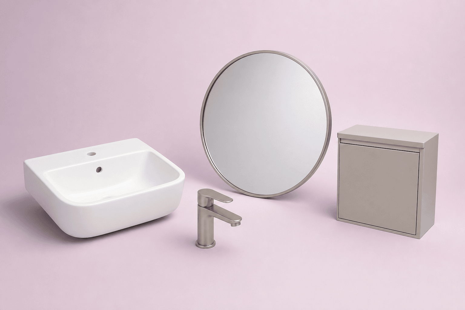 Catalog set with sink, faucet, mirror, and bathroom cabinet
