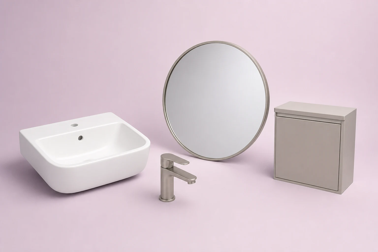 Catalog set with sink, faucet, mirror, and bathroom cabinet