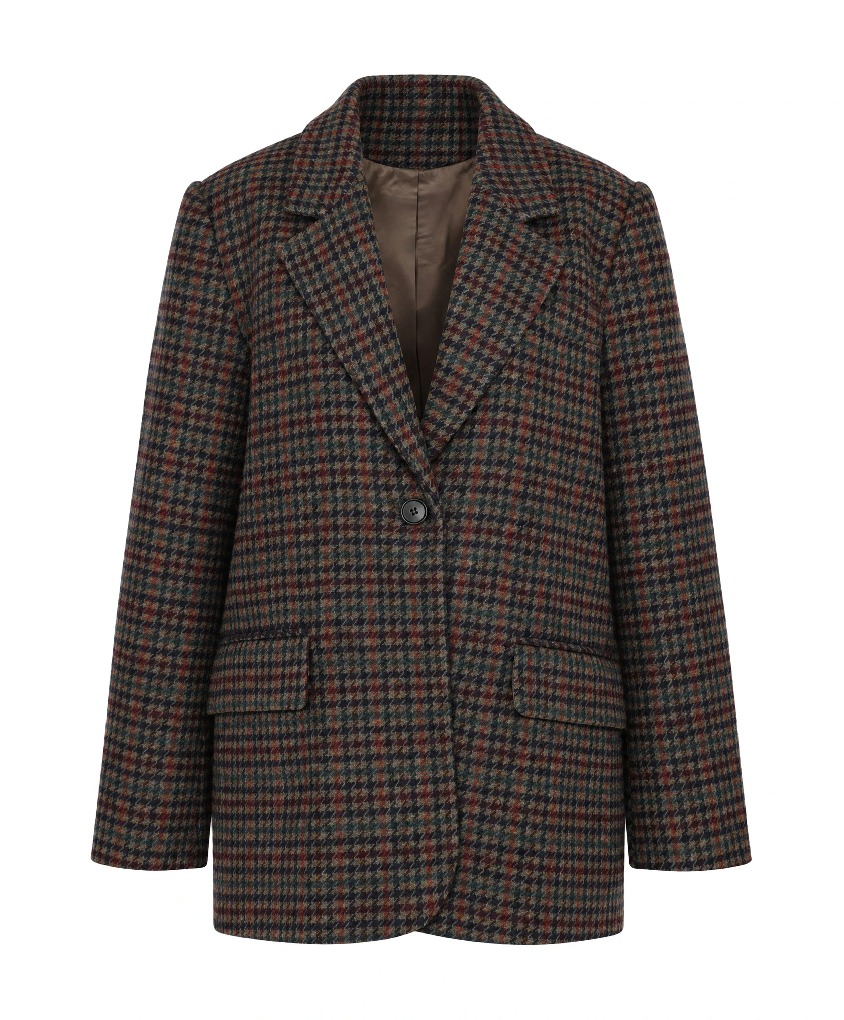 Checkered blazer as a ghost packshot with visible lining, made from a mannequin photo