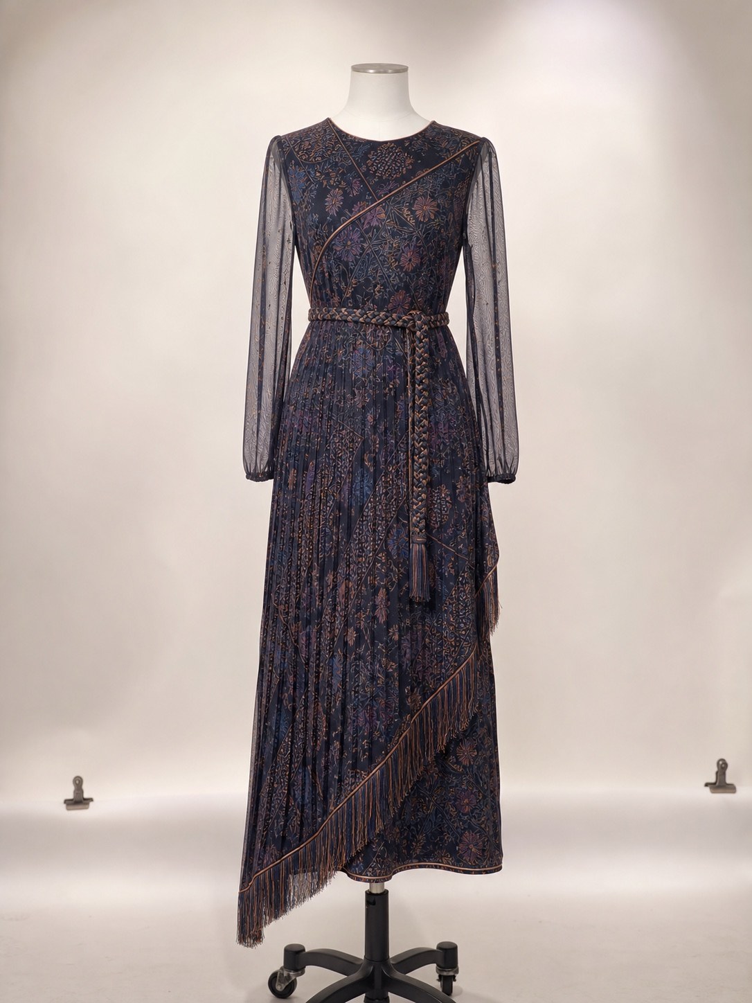 Supplied dress on mannequin with visible stand and fastening clips