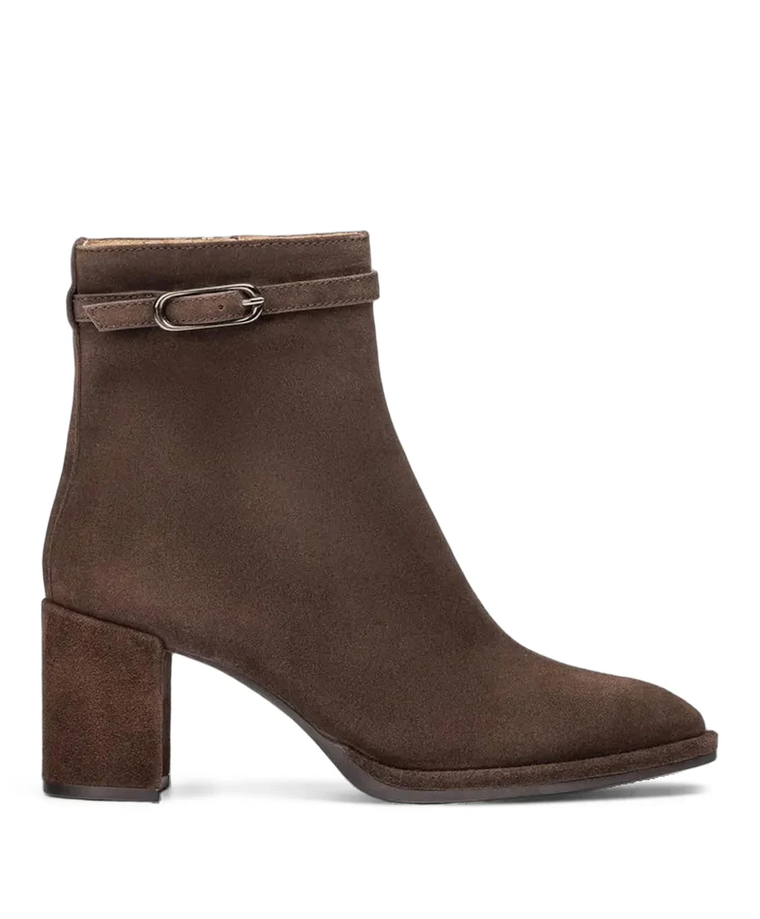 The same ankle boot isolated on white, on the fixed line with a soft shadow