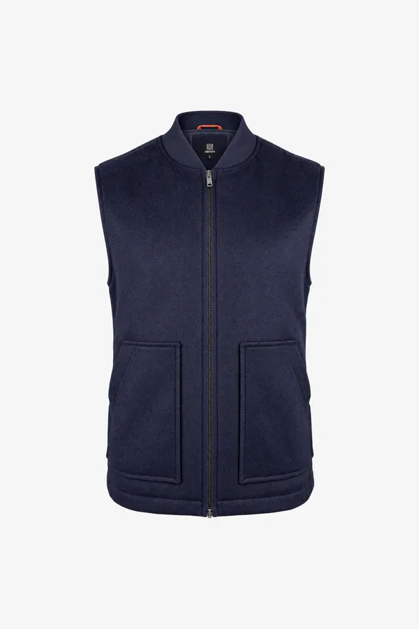 Dark blue bodywarmer with zipper and patch pockets