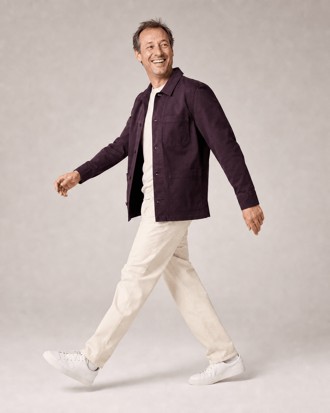 Smiling walking pose capturing fit for Size Guarantee