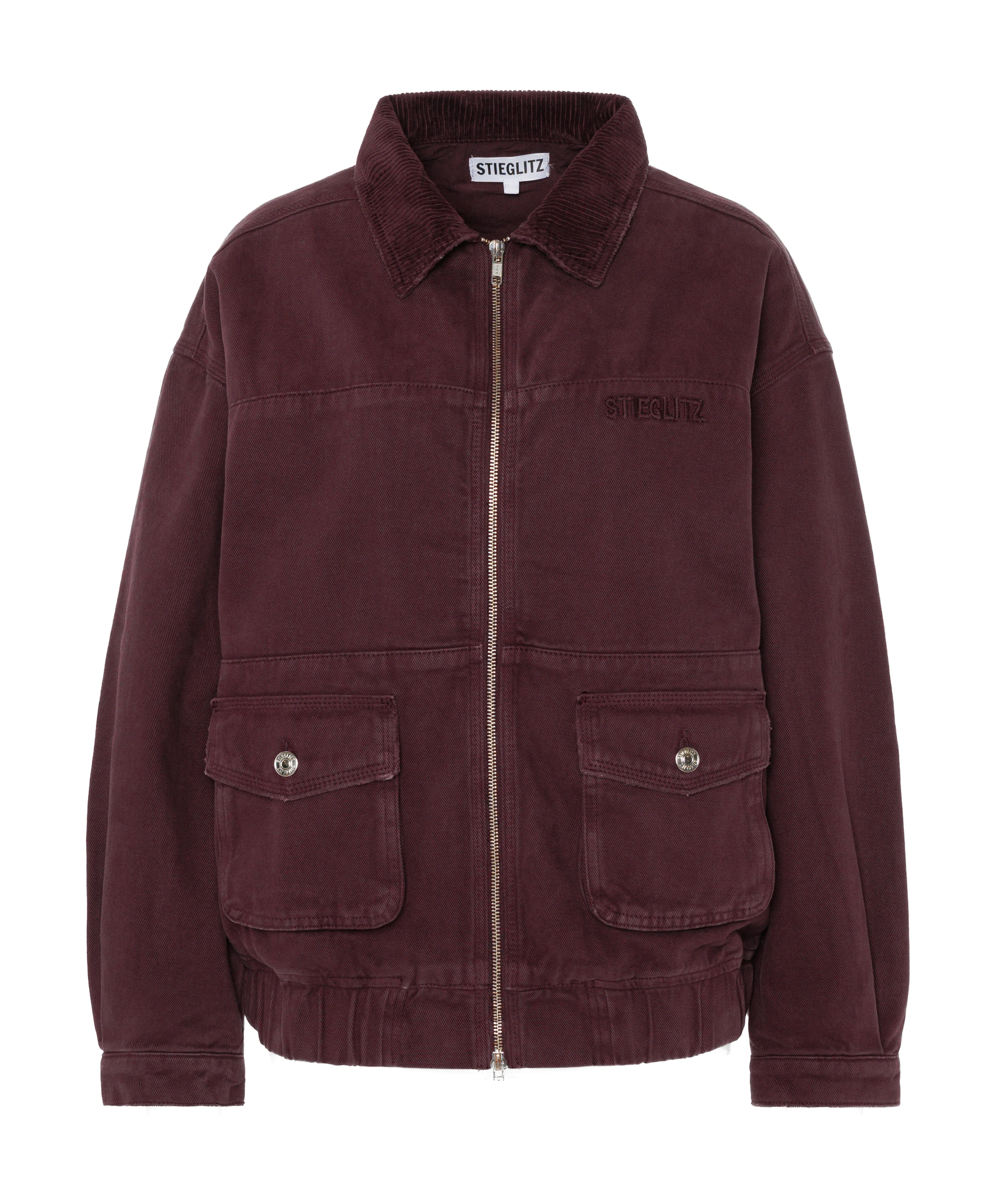 Bordeaux red bomber jacket as packshot