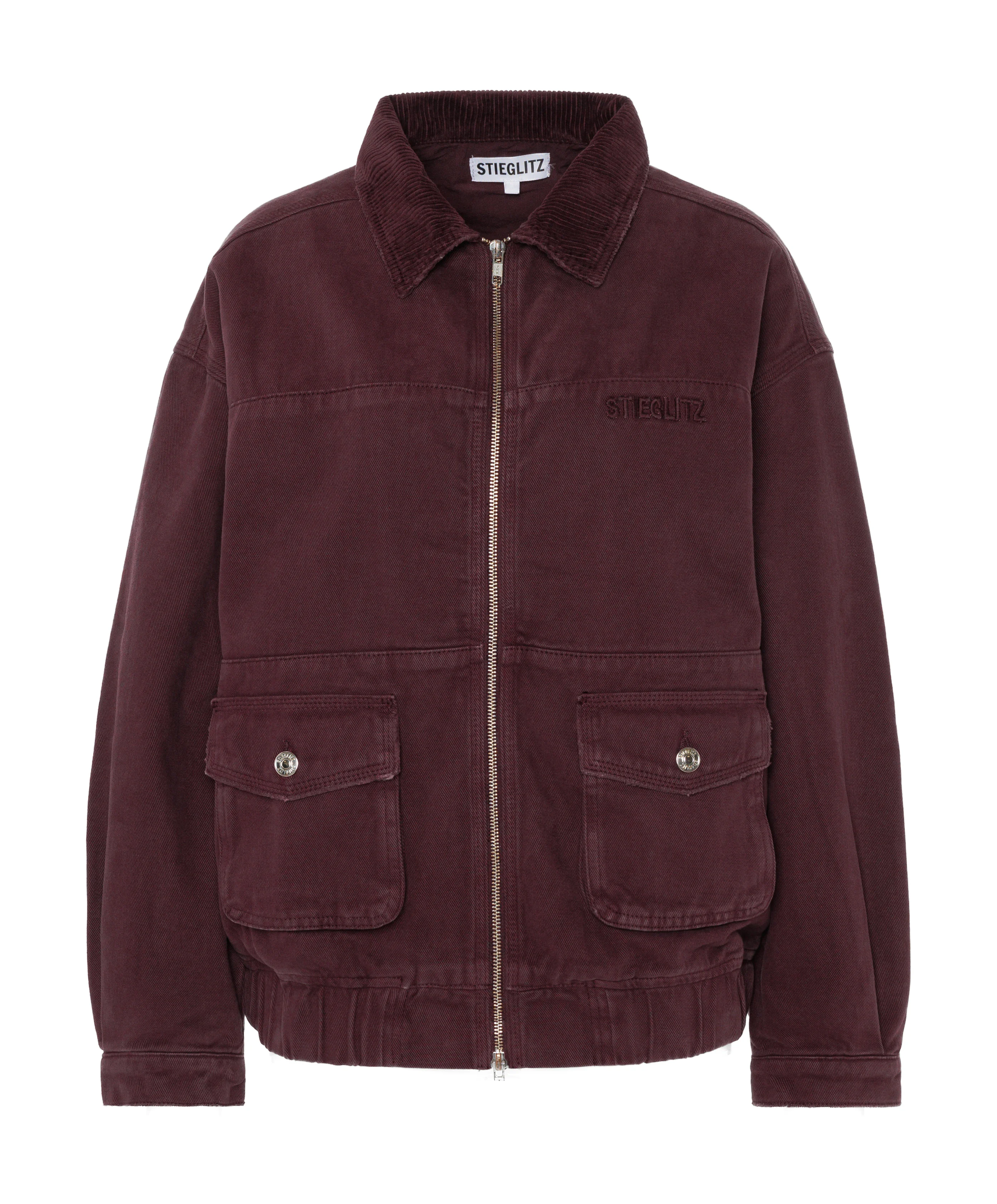 Bordeaux red bomber jacket as packshot